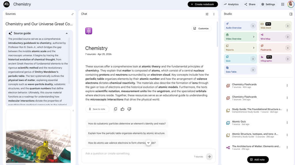 Screenshot of NotebookLM interface