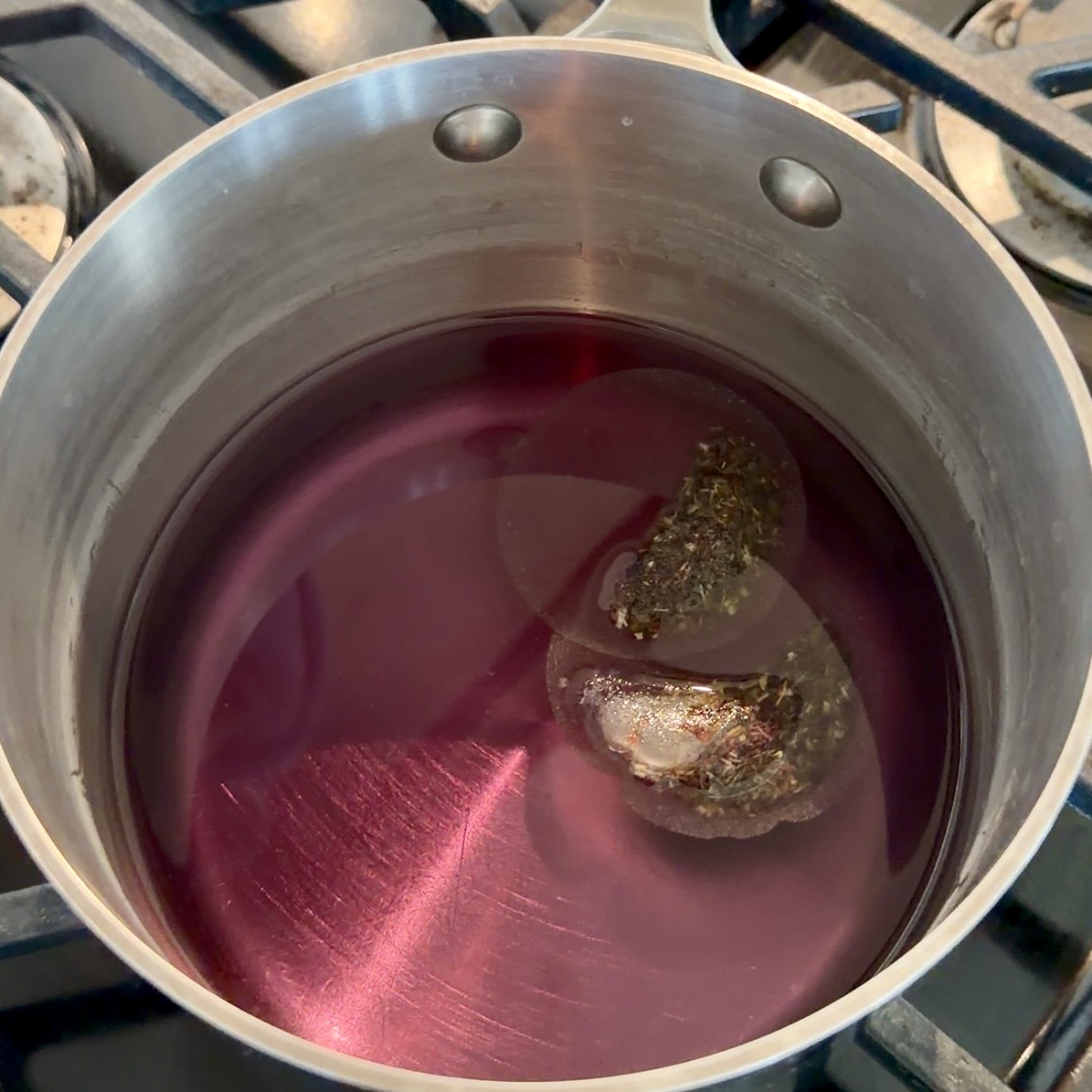Simple syrup steeping with Butterfly Pea Flower Tea